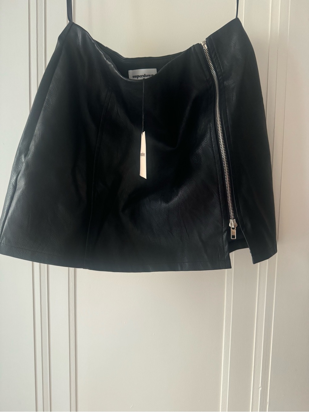 superdown Black Faux Leather Side Zip Mini Skirt
